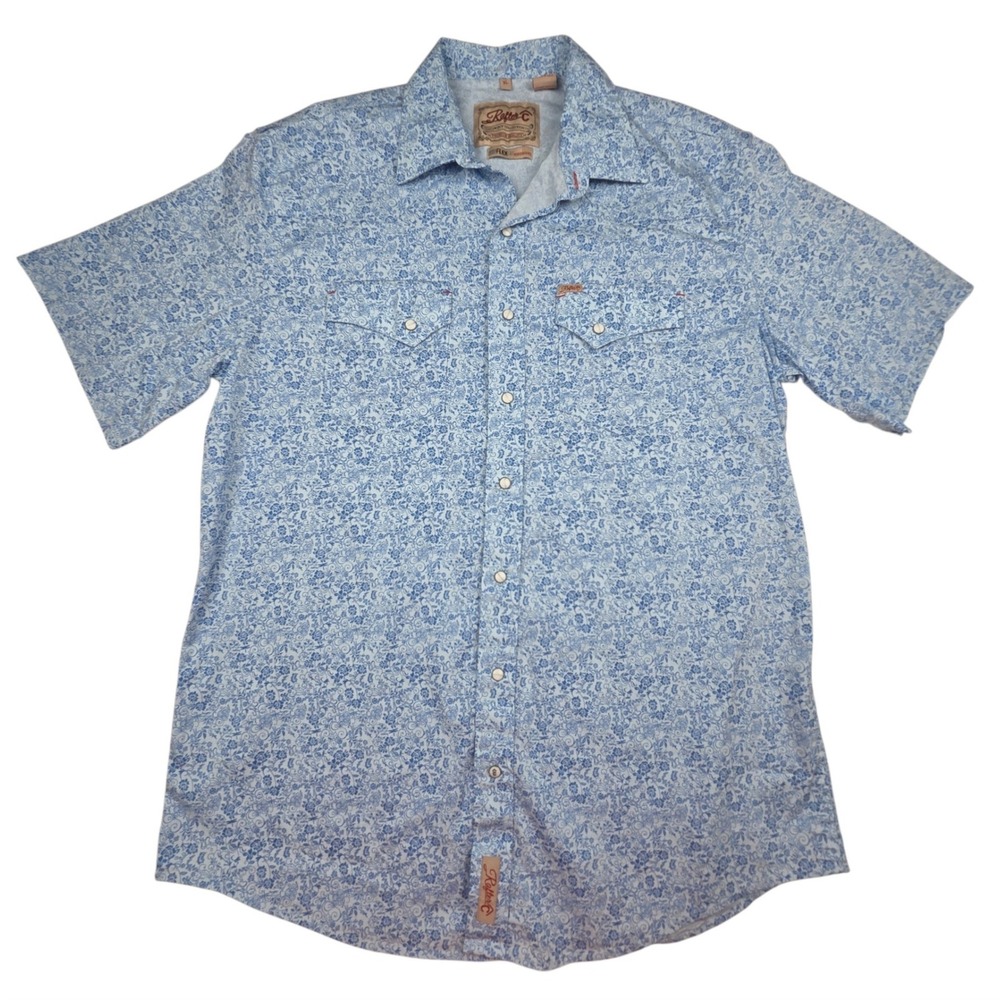Rafter C Western Short Sleeve Shirt XL Blue Floral ProFlex45 Pearl Snap